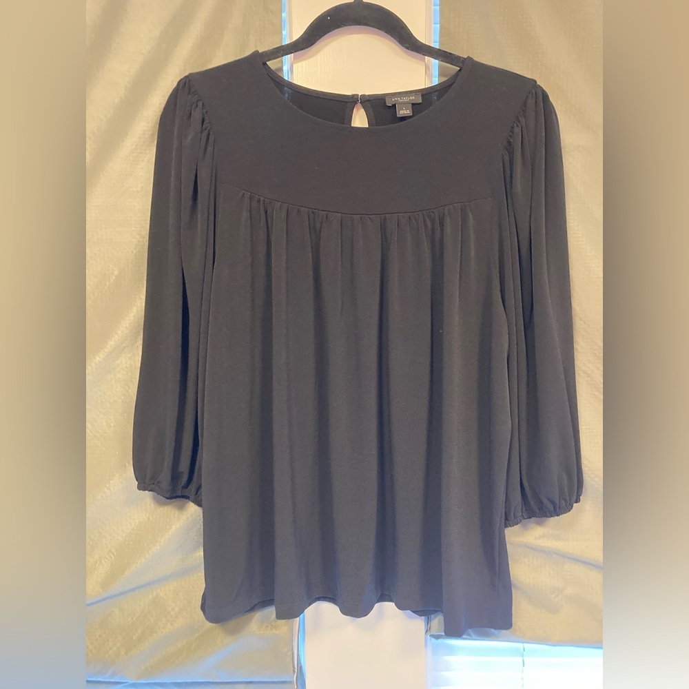 Ann Taylor Factory - Black Women's 3/4 Sleeve Peasant Blouse, Size Large - Picture 9 of 11
